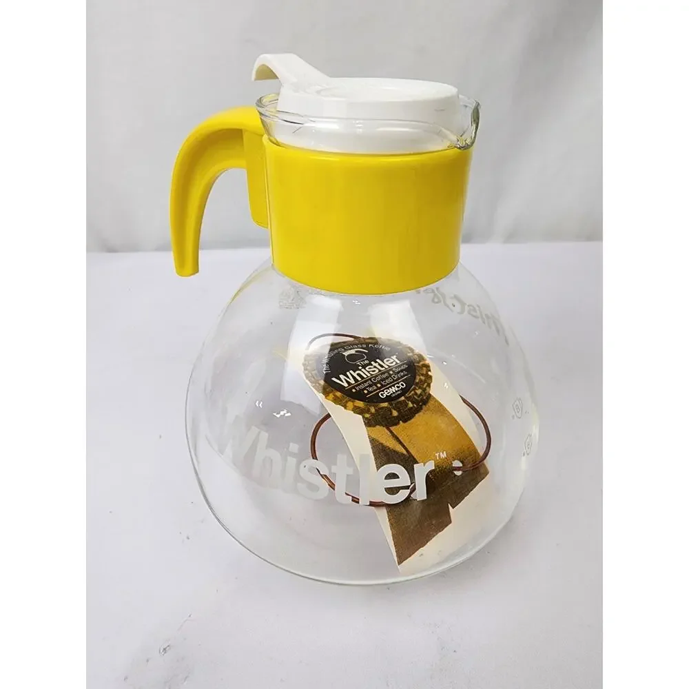 Gemco The Whistler Glass Kettle Pot 8c Yellow/White Handle w/Metal Grid NWT - Picture 4 of 8